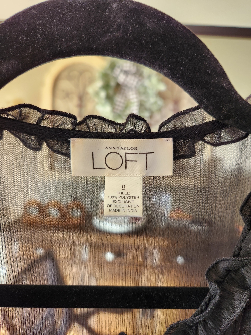 LOFT Black Sheer Ruffle-Front Blouse - Picture 3 of 6